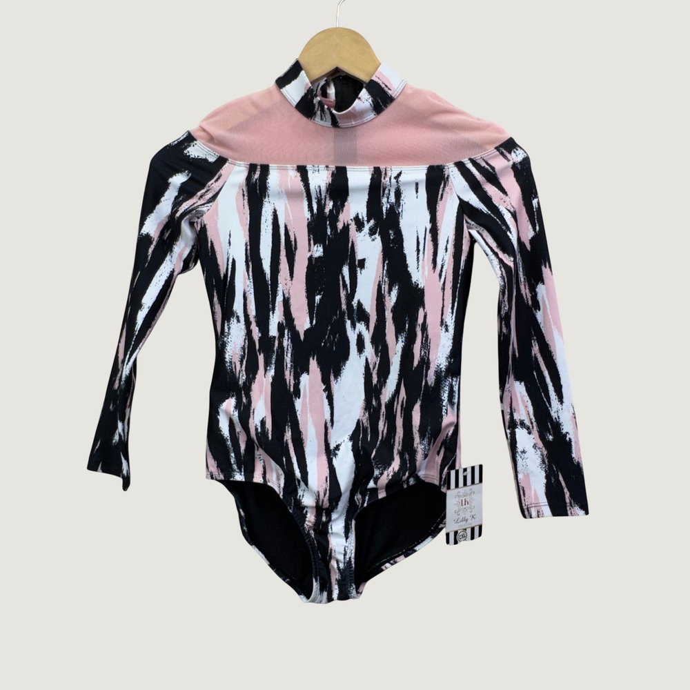 Oh La La Dancewear Lilly K Reveal Leotard CXL Pink Black Abstract Mesh LK109-BST